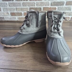 Sperry Saltwater Embossed Grey Wool Waterproof Duck Boots